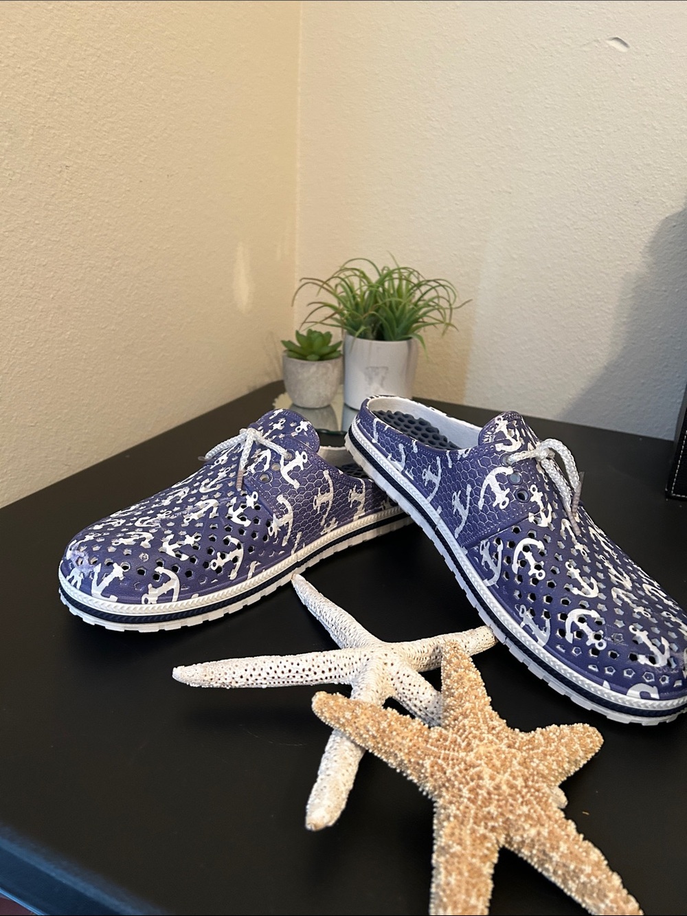Navy Anchor Print Slip-On Clogs